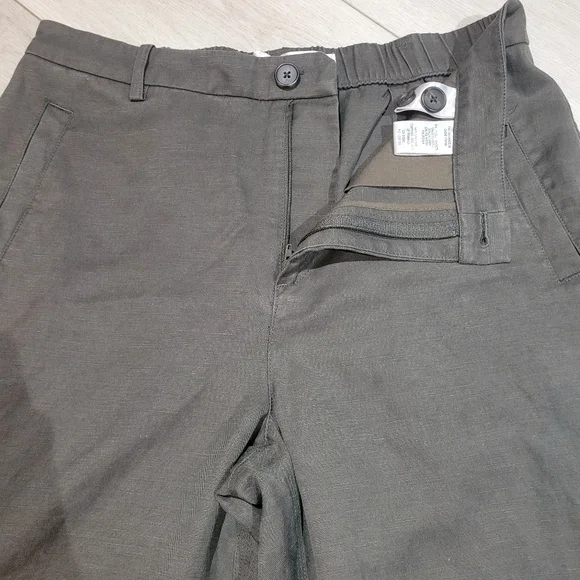 Contemporaine Women's Linen Blend Wide Leg Gathered Hem Cargo Pants Large Green - Picture 4 of 9